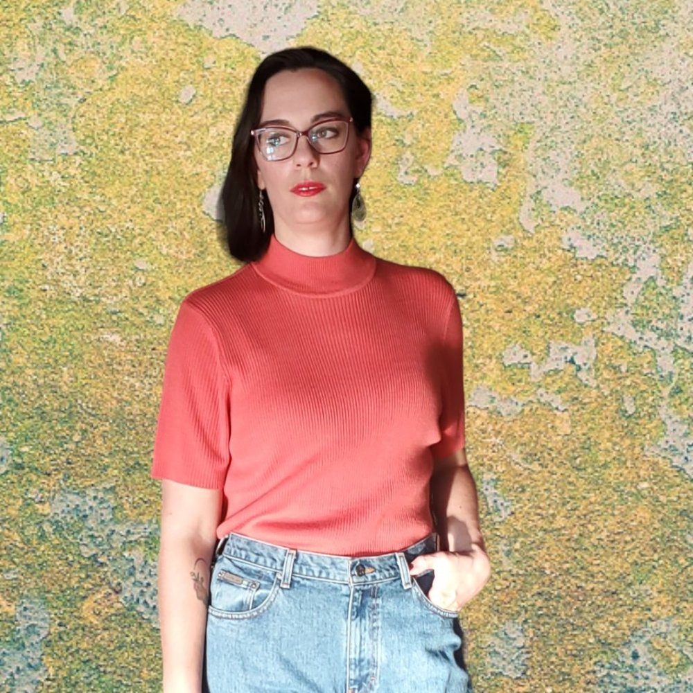 Croft & Barrow Ribbed Knit Top/Sweater - Salmon - XL - Crew Neck